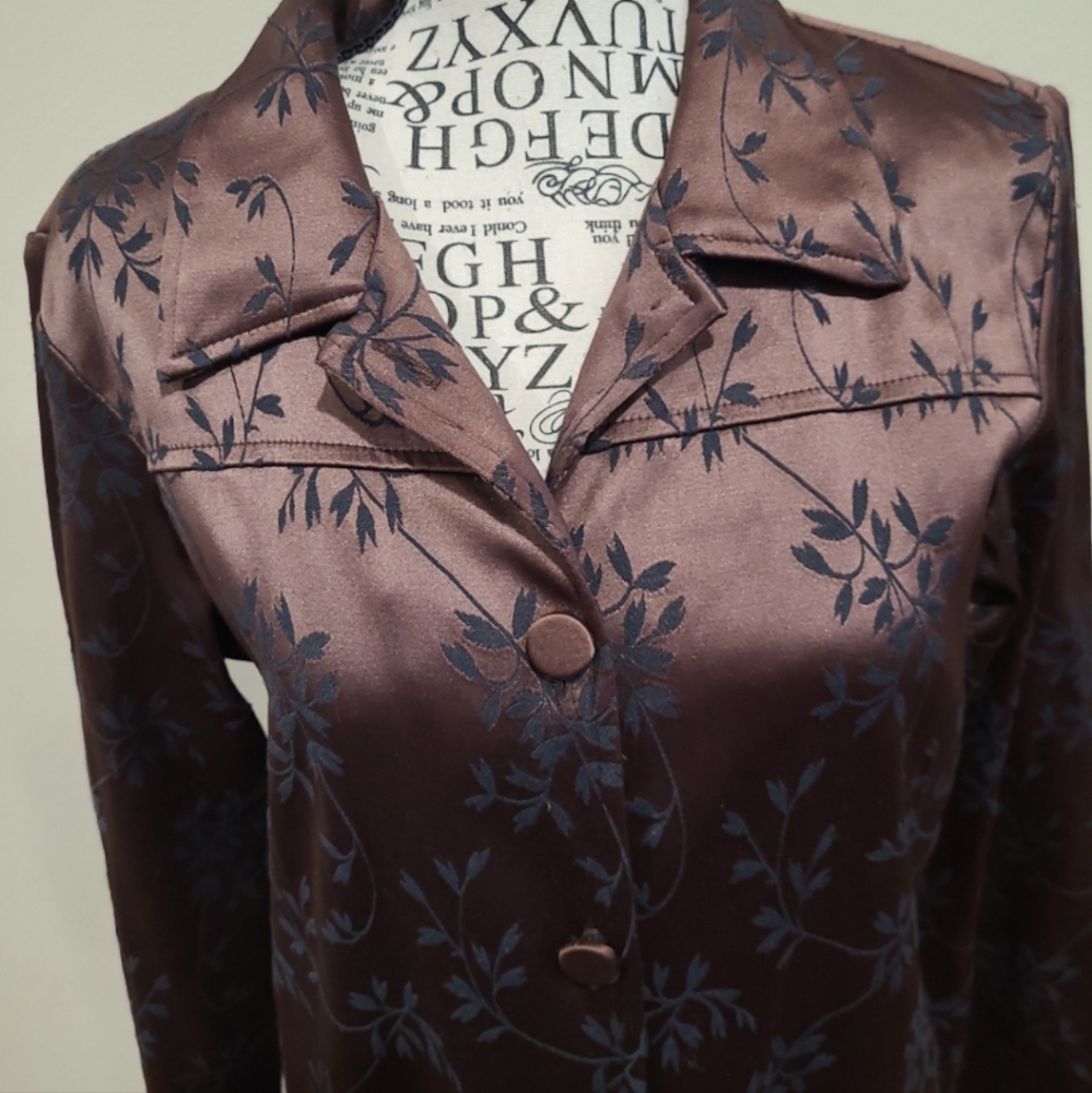 Vintage Brown Satiny Embroided Evening Jacket Blazer Women SZ Small - Picture 3 of 11